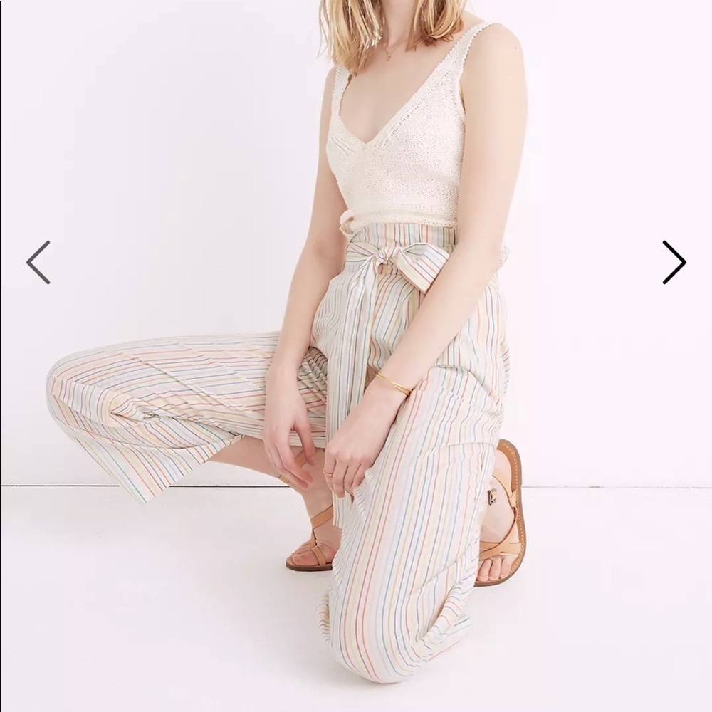 Madewell Paperbag Cropped Wide Leg Cover-Up Pants in Rainbow Stripe